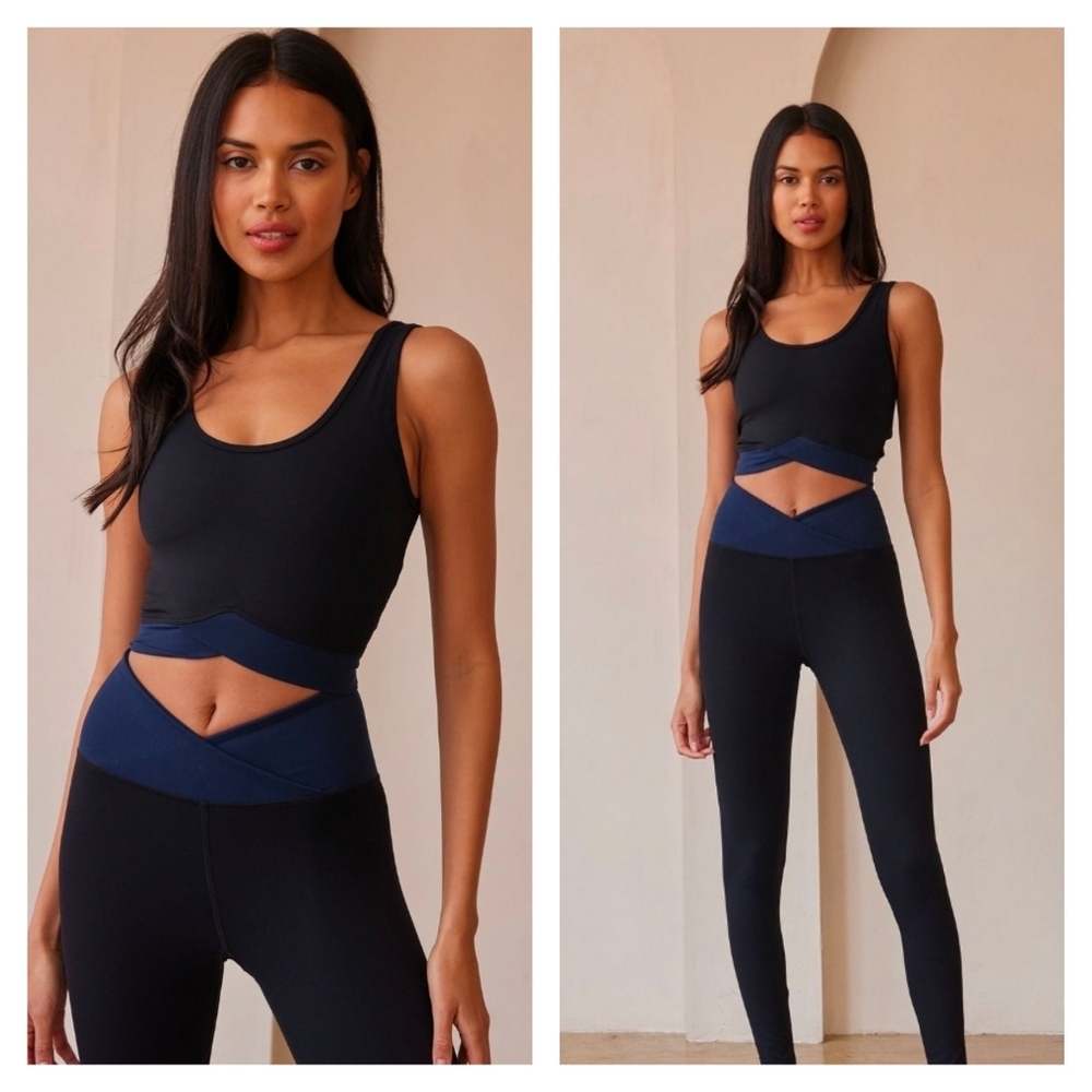 Strut This Maddox Colorblock Top and Stevie Leggings (2 Piece Set) Black/Navy